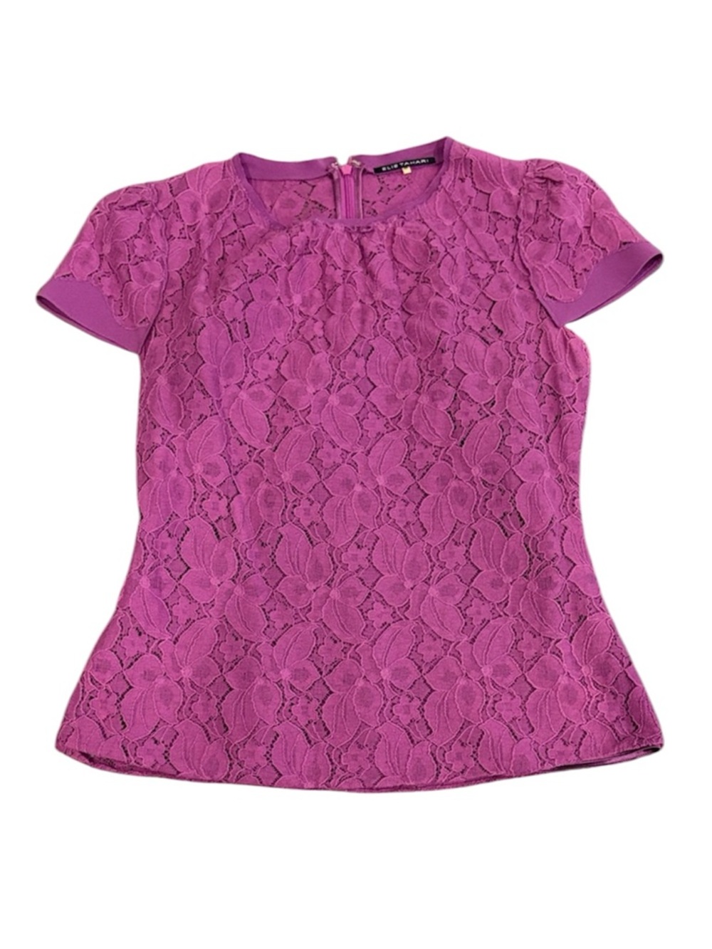 Elie Tahari Lace Short Cap Sleeve Top - Magenta XS professional office